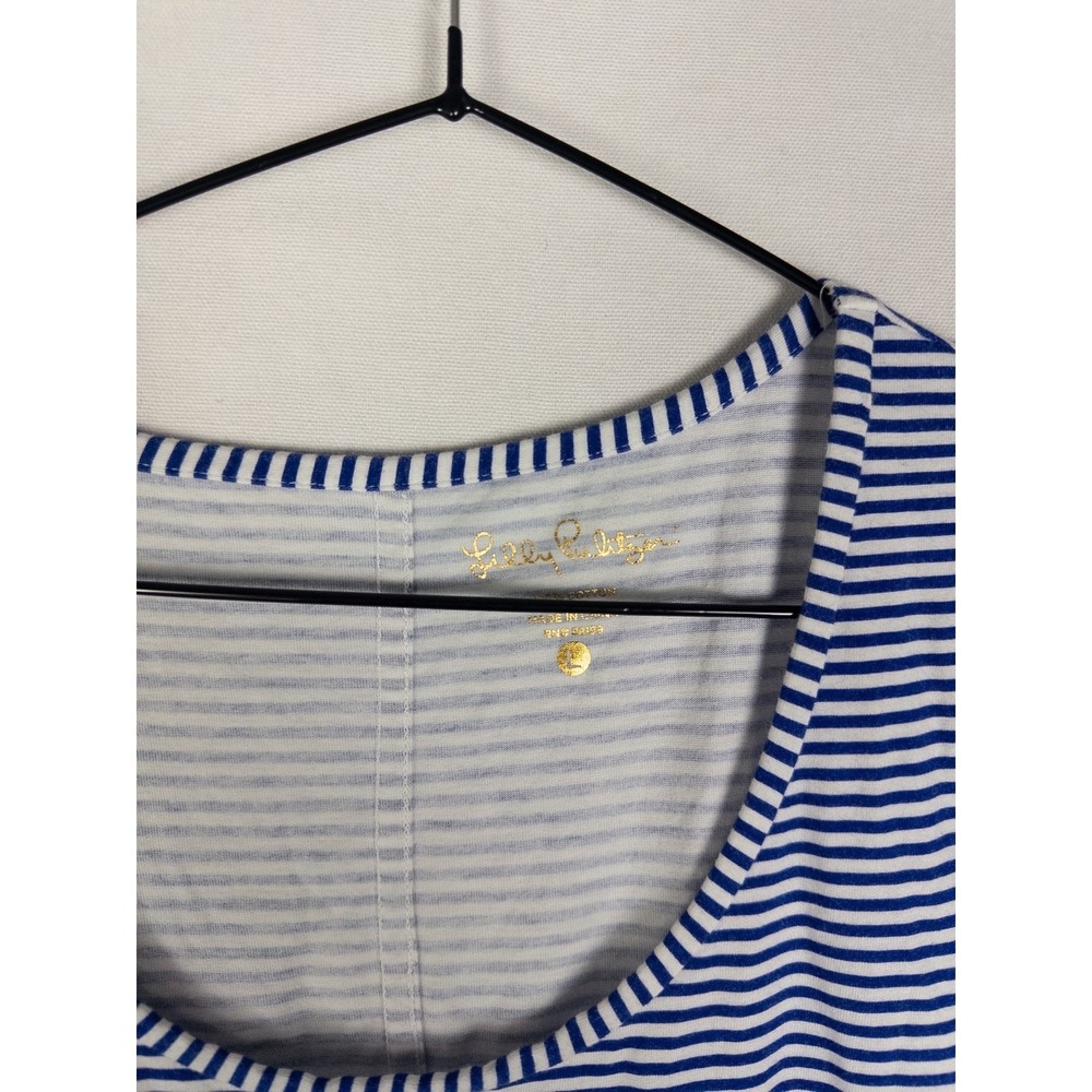 Lilly Pulitzer Beacon Navy Striped Dress Womens L Cotton Short Pullover Spring - Picture 2 of 6